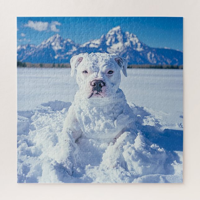 Puzzle Noël Pitbull Chien Snowman (Vertical)