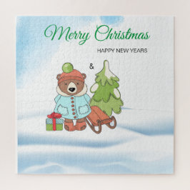 Puzzle Noël Teddy Bear Couple avec cadeau
