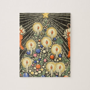 Puzzle Noël vintage, arbre aux bougies et étoile