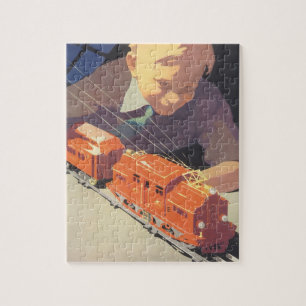 Puzzle Noël Vintage, Garçon Jouant avec des Toys Trains
