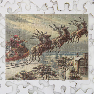Puzzle Noël vintage, Père Noël victorien à Sleigh