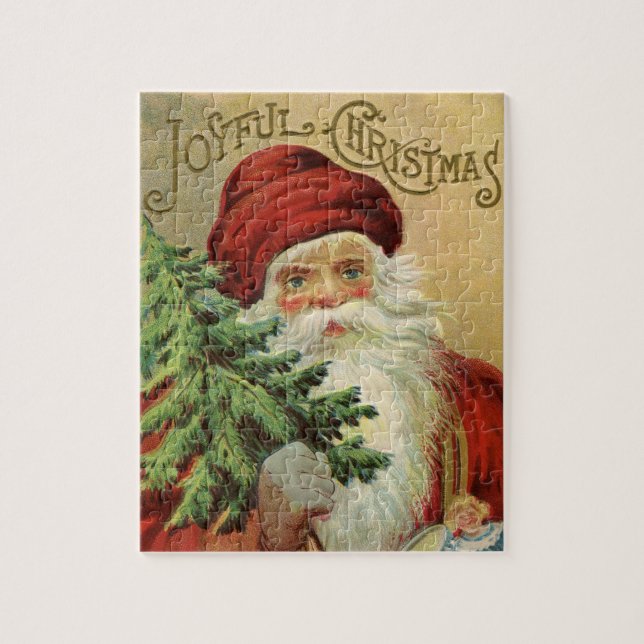 Puzzle Noël vintage, Père Noël victorien avec arbre (Vertical)