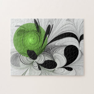 Puzzle Noir Abstrait et blanc avec art fractal vert