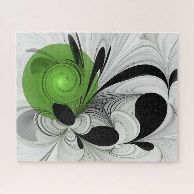 Puzzle Noir Abstrait et blanc avec art fractal vert (Horizontal)