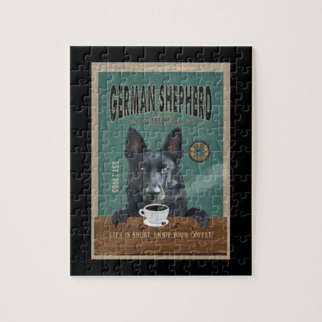 Puzzle Noir Allemand Berger Amateur de café de chien (Vertical)