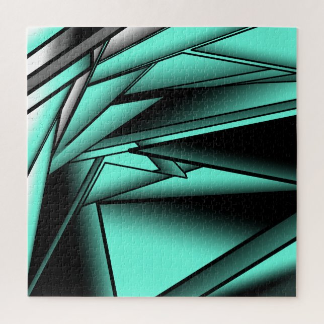 Puzzle Noir Blanc Turquoise Ombre Art Abstrait moderne (Vertical)