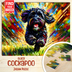 Puzzle Noir Cockapoo Portrait Chien Acrylique Art Print C