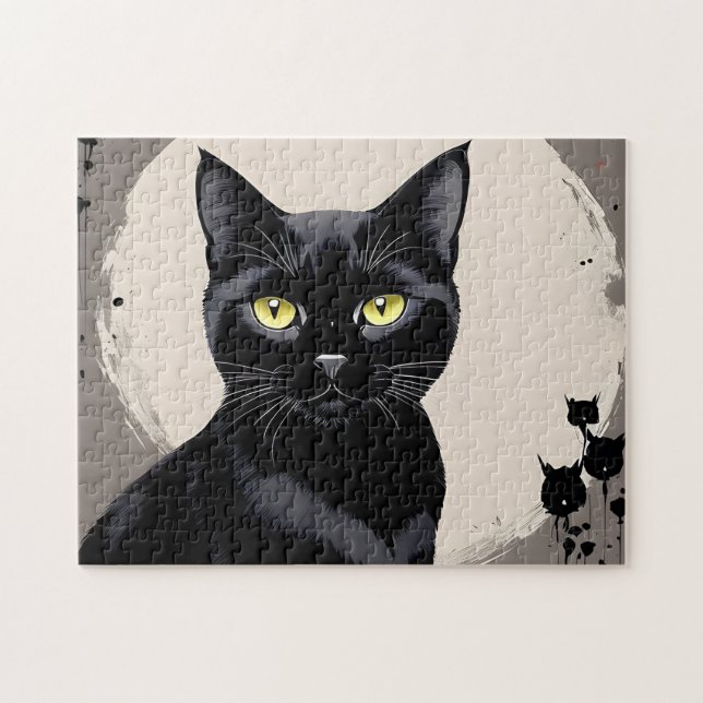 Puzzle noir de chat difficile de 252 pièces (Horizontal)