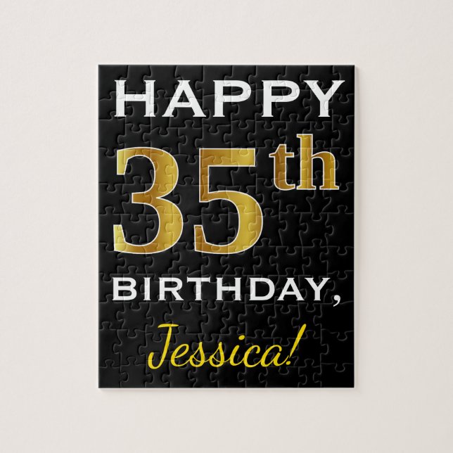 Puzzle Noir, Faux Gold 35e anniversaire + Nom personnalis (Vertical)
