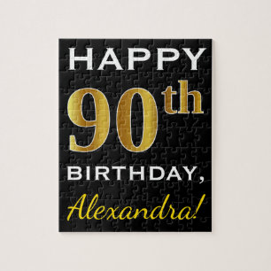 Puzzle Noir, Faux Gold 90e anniversaire + Nom personnalis