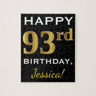 Puzzle Noir, Faux Gold 93ème anniversaire + Nom personnal