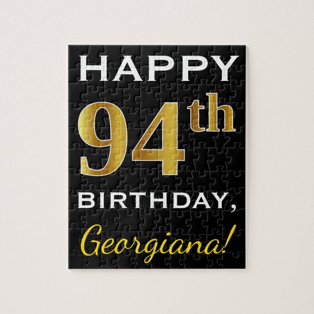 Puzzle Noir, Faux Gold 94e anniversaire + Nom personnalis (Vertical)