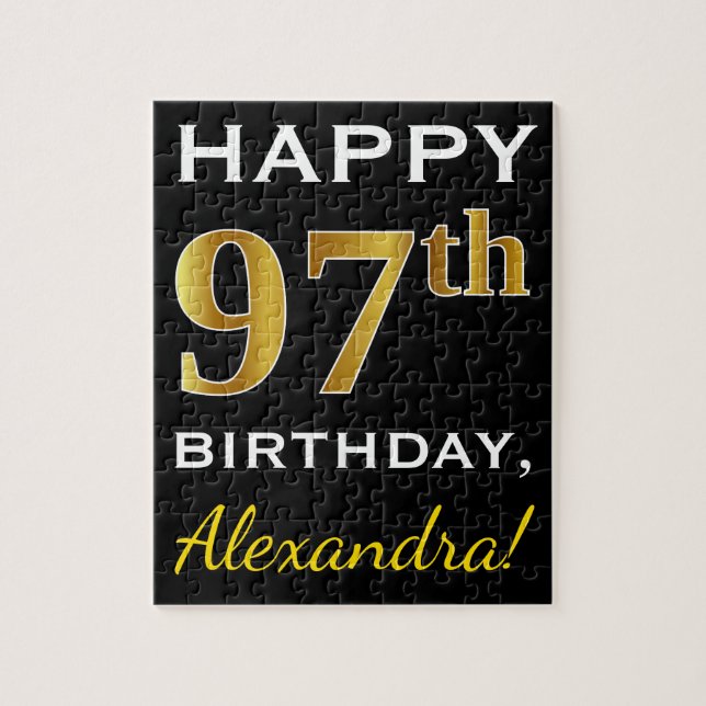 Puzzle Noir, Faux Gold 97e anniversaire + Nom personnalis (Vertical)