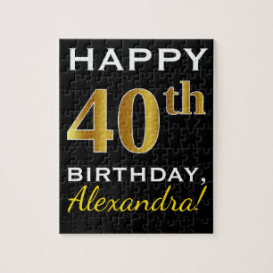 Puzzle Noir, Faux Or 40ème Anniversaire + Nom personnalis