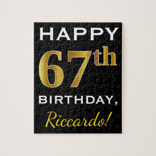 Puzzle Noir, Faux Or 67e anniversaire + Nom personnalisé
