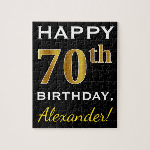 Puzzle Noir, Faux Or 70e anniversaire + Nom personnalisé