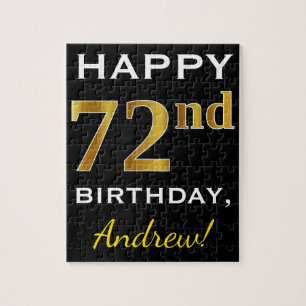 Puzzle Noir, Faux Or 72e anniversaire + Nom personnalisé