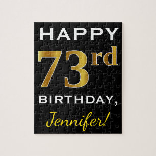 Puzzle Noir, Faux Or 73ème anniversaire + Nom personnalis