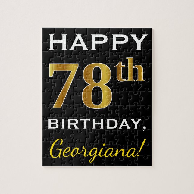 Puzzle Noir, Faux Or 78e anniversaire + Nom personnalisé (Vertical)