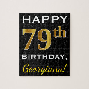 Puzzle Noir, Faux Or 79e anniversaire + Nom personnalisé