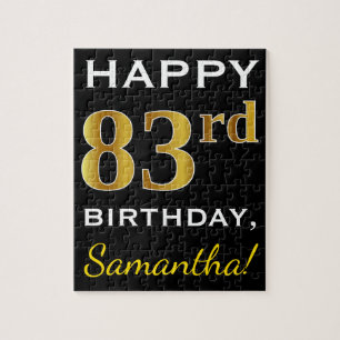 Puzzle Noir, Faux Or 83ème anniversaire + Nom personnalis