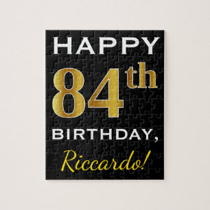 Puzzle Noir, Faux Or 84e anniversaire + Nom personnalisé