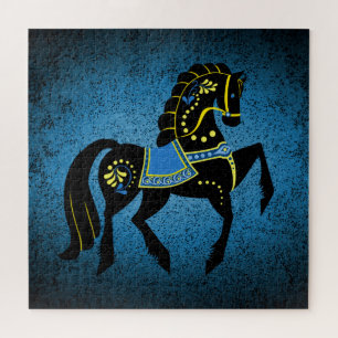 Puzzle Noir-folk Étalon de cheval frisien/frisien en bleu