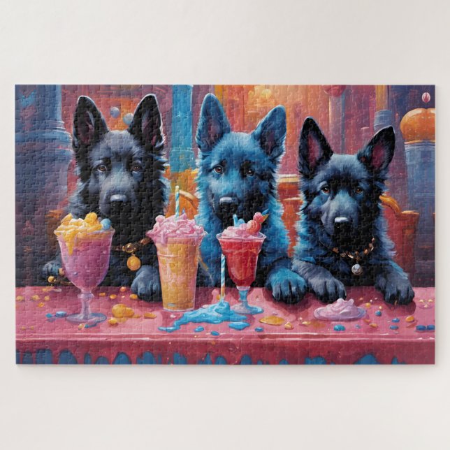 Puzzle Noir N Bleu Chiens de Berger Allemand Chiens De Mi (Horizontal)