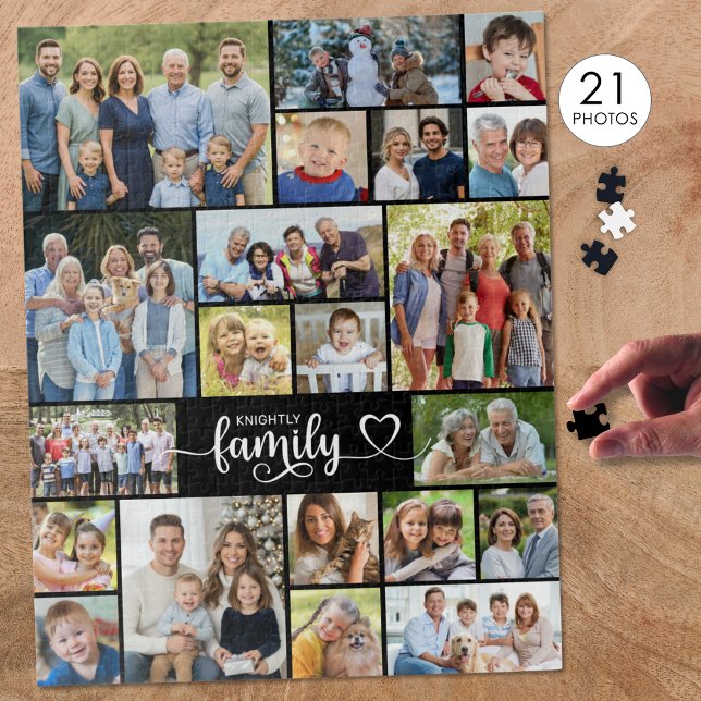 Puzzle Nom de famille 21 Photo Script Cœur (Créateur téléchargé)
