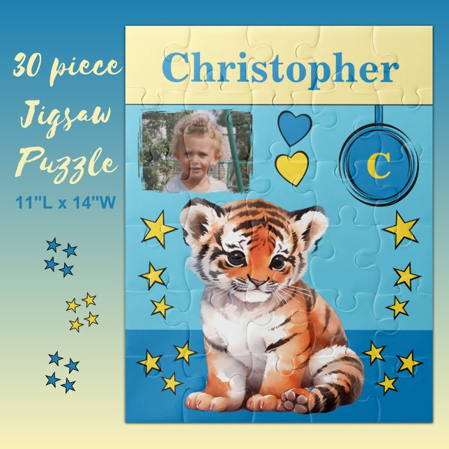 Puzzle Nom de la photo du tigre bleu jaune enfants (Créateur téléchargé)