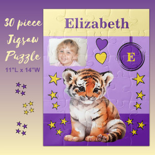 Puzzle Nom de la photo tigre mignon jaune violet enfants