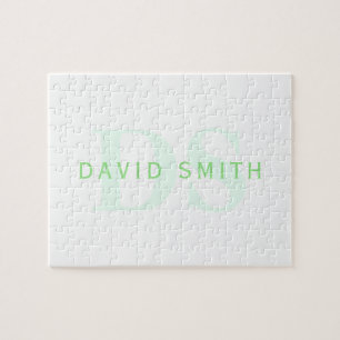 Puzzle Nom et monogramme modernes Vert et blanc
