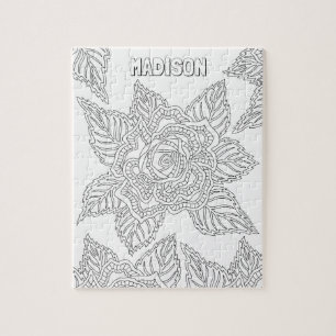 Puzzle Nom facultatif de rose de coloration d'adulte de