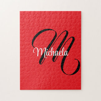 Puzzle Nom initial minimaliste moderne monogramme rouge
