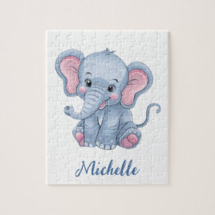 Puzzle Nom personnalisé Blue elephant Girl's