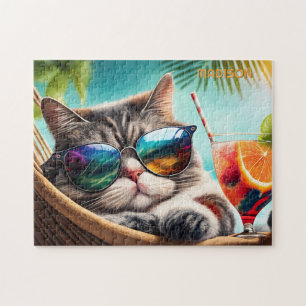 Puzzle Nom personnalisé Chat de vacances