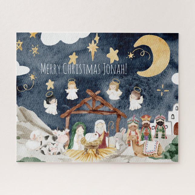 Puzzle Nom personnalisé Christian Kids Noël (Horizontal)