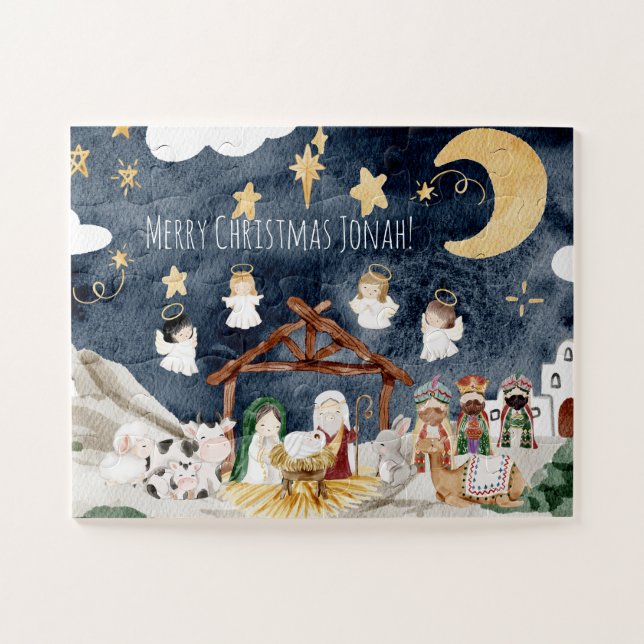 Puzzle Nom personnalisé Christian Kids Noël (Horizontal)