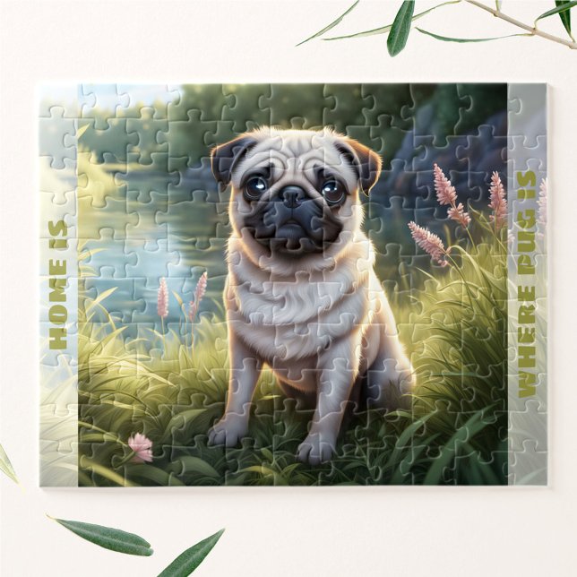Puzzle Nom personnalisé du chiot de Carlin de chien migno (Cute Dog Pug Puppy Custom Name Jigsaw Puzzle)