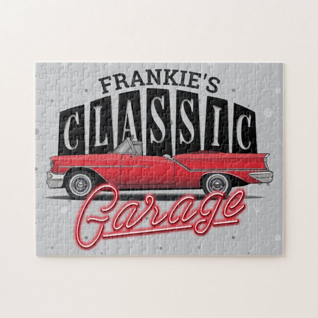Puzzle Nom personnalisé Faux Neon Garage de voiture class (Horizontal)