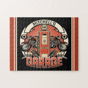 Puzzle Nom personnalisé Garage moto moto pompe à gaz rétr