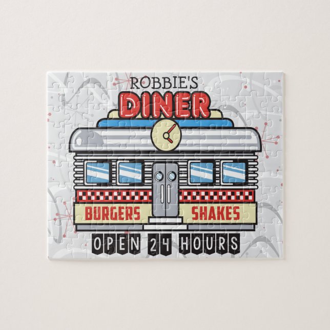 Puzzle NOM Personnalisé Retro les années 50 Diner Signé C (Horizontal)