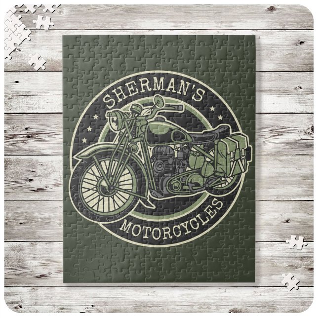 Puzzle NOM personnalisé Retro Military Motorcycle Biker (Créateur téléchargé)