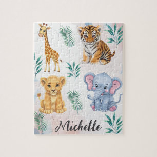 Puzzle Nom personnalisé Safari Jungle Animaux Enfants