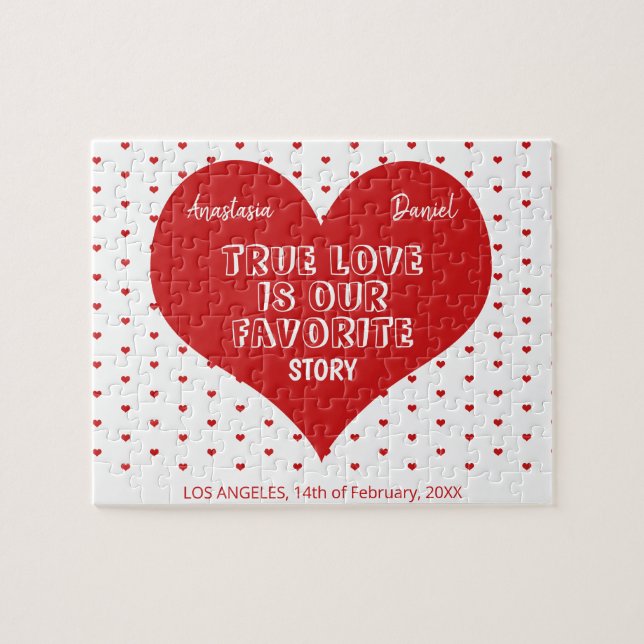 Puzzle Noms des couples Fiançailles et coeur rouge de l'a (Horizontal)