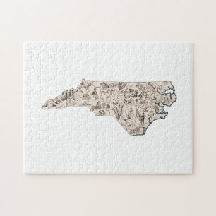 Puzzle North Carolina Shaped Tar Heel Vintage Picture Map