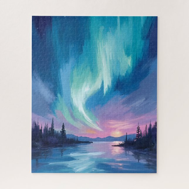Puzzle Northern Lights Winter Watercolor (Vertical)