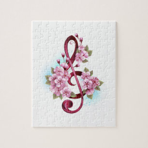 Puzzle Notes de clef musicale en treble avec des fleurs S