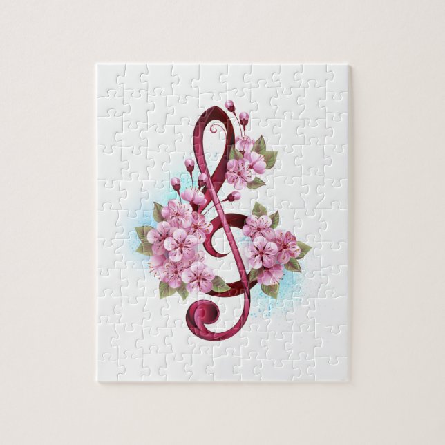 Puzzle Notes de clef musicale en treble avec des fleurs S (Vertical)