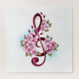 Puzzle Notes de clef musicale en treble avec des fleurs S